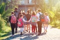 Poti, Georgia - 14.05.2019: Group of kids going to school together, back to school