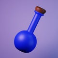 potion in blue glass bottle with cork, 3d render