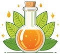 Potion Bottle Illustration with Leaves and Orange Drops Royalty Free Stock Photo