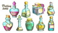 Potion Bottles Color Collection Set Vector