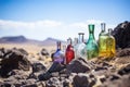 potion bottles near a volcanic steam vent