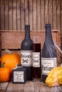 Potion bottles with pumpkins Royalty Free Stock Photo