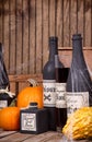 Potion bottles with pumpkins Royalty Free Stock Photo