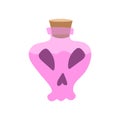 Potion bottles - vector icon of witch`s magic elixir or alchemical poison. Evil wizard glass jars and wizard jars with pink liqui