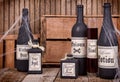 Potion bottles on wooden crates Royalty Free Stock Photo
