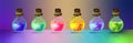 Potion glass bottle magic set vector