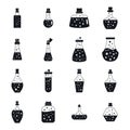 Potion magic bottle icons set, simple style