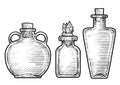 Potion, medicine bottle illustration, drawing, engraving, ink, line art, vector