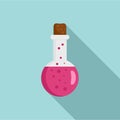 Potion pink flask icon, flat style