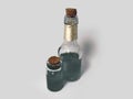 Potions with gray liquid. Alchemy set with flasks. small glass bottles with colored liquid for game role play. magic potions with