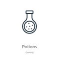 Potions icon. Thin linear potions outline icon isolated on white background from gaming collection. Line vector potions sign,