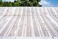 Potocari, Bosnia and Herzegovina - July 31, 2019. List of genocida victims during Srebrenica massacre