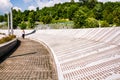 Potocari, Bosnia and Herzegovina - July 31, 2019. List of genocida victims during Srebrenica massacre