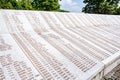 Potocari, Bosnia and Herzegovina - July 31, 2019. List of genocida victims during Srebrenica massacre