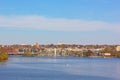 Potomac River waterfront at Georgetown Park in the early autumn morning. Royalty Free Stock Photo