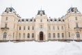 pototsky palace architecture covered with snow