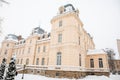 pototsky palace architecture covered with snow