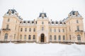 pototsky palace architecture covered with snow