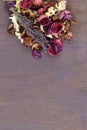 Potpourri mixture with lavender on a purple wood background Royalty Free Stock Photo