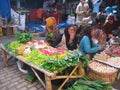 Potpourri traders and traditional food at the Dukun village market, Gresik