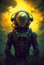 Astronaut alone on alien planet. Generative AI