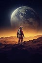 Astronaut alone on alien planet. Generative AI