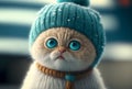 Potrait of a cute cat in cold winter wearing warm knitted hat - Generative AI Royalty Free Stock Photo