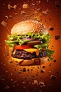 Potrait of delicious fresh flying burger