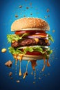 Potrait of delicious fresh flying burger