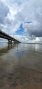 Potrait image of bridge across the Godavari river in Rajahmundry, Andhrapradesh, India.