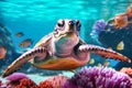 Potrait of a Sea Turtle in underwater. AI Generateive Royalty Free Stock Photo