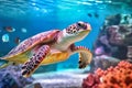 Potrait of a Sea Turtle in underwater. AI Generateive Royalty Free Stock Photo