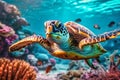 Potrait of a Sea Turtle in underwater. AI Generateive Royalty Free Stock Photo