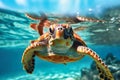 Potrait of a Sea Turtle in underwater. AI Generateive Royalty Free Stock Photo