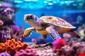 Potrait of a Sea Turtle in underwater. AI Generateive Royalty Free Stock Photo