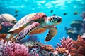 Potrait of a Sea Turtle in underwater. AI Generateive Royalty Free Stock Photo