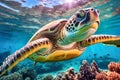 Potrait of a Sea Turtle in underwater. AI Generateive Royalty Free Stock Photo