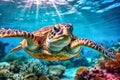 Potrait of a Sea Turtle in underwater. AI Generateive Royalty Free Stock Photo