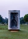 Potrait shot of designed marble structure in the park on a beautiful winter morning. building and structure concept