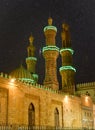 the potrait view of al-azhar mosque at middle night with stunning warm light