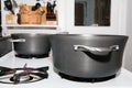 Pots on a Gas Stove Royalty Free Stock Photo