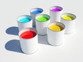 Pots of paint colours of a rainbow