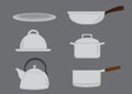 Pots and Pans Kitchen Utensil Vector Icon Set Royalty Free Stock Photo