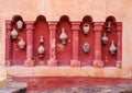 Pots and urns decorating a wall in Agadir Morocco