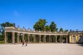 Potsdam, Germany - Decorative backyard colonnade of the Sanssouci summer palace of the Prussian king Frederick the Great in the