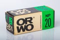 Potsdam, Germany - Aug 11, 2018. Old original packaging of a ORWO (Original Wolfen) NP20 (