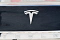 Tesla Motors logo on a black car. Royalty Free Stock Photo