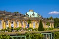 Potsdam, Germany - Rococo style facade of the Sanssouci summer palace of the Prussian king Frederick the Great in the Sanssouci