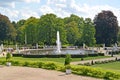 POTSDAM, GERMANY. A view of the Big fountain in a decorative garden, the park of Sanssousi