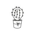 Potted cactus houseplant. Doodle style. Vector graphics.